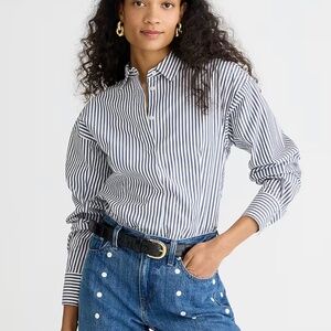 JCrew Fitted Button-up Shirt in Striped Stretch Cotton Poplin